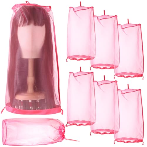 Loopeer 6 Pcs Adjustable Wig Storage Bags - Rose Red