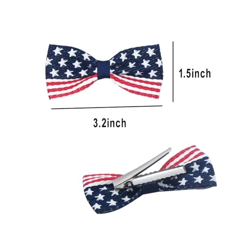 4Pcs Patriotic American Flag Hair Bows for Girls - 5 Inch Clips