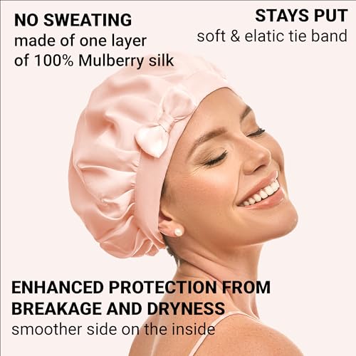 Pink Mulberry Silk Bonnet Sleeping Cap for Women - Adjustable & Breathable