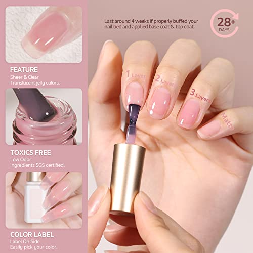 GAOY Nude Jelly Gel Nail Polish Set - 6 Sheer Pink Colors