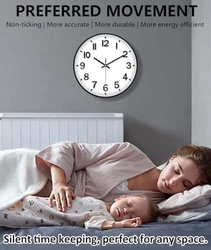 Silent Analog Wall Clock - 12 Inch Battery Operated, Easy-to-Read Design for Home & Office