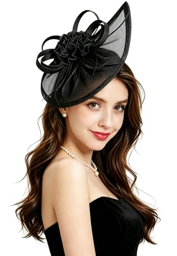 Z&X Sinamay Fascinator Hat with Floral Feather for Wedding Tea Party