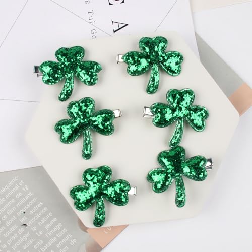 HIFANMM Style 2 Green Shamrock Sequin Hair Clips for Women & Girls St. Patrick's Day Party Accessory 6pcs