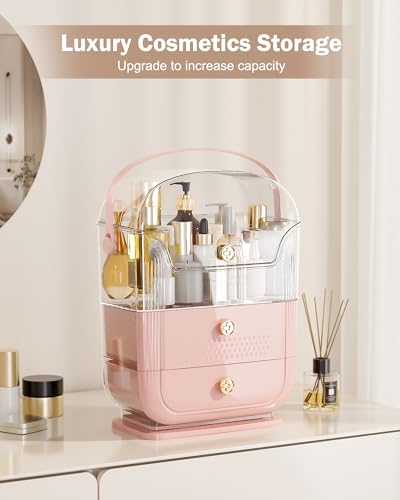 Funflow Makeup Organizer with Drawers and Lid - Pink Cosmetic Storage
