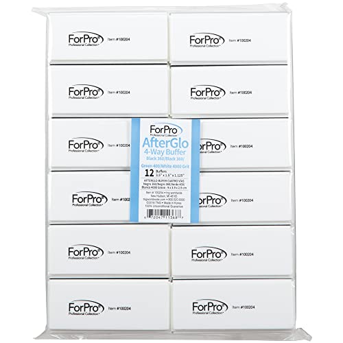 ForPro AfterGlo 4-Way Nail Buffer - 12 Count, Black & Green Grits