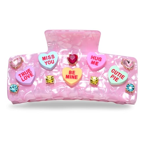 Conversation Heart Hair Claw Clips for Women - Pattern D, Pink XOXO