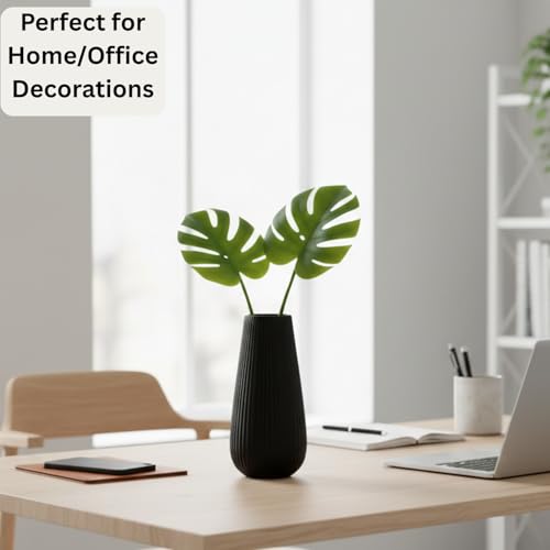 Modern Black Ceramic Vase - Ribbed Fluted Design for Home Decor