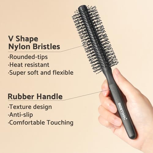 BESTOOL Small Round Hair Brush for Short Hair & Beard Styling, Blow Dry & Smoothing