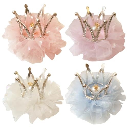Umibow Pearl Crown Hair Clips - 4 Pcs Rhinestone Princess Barrettes