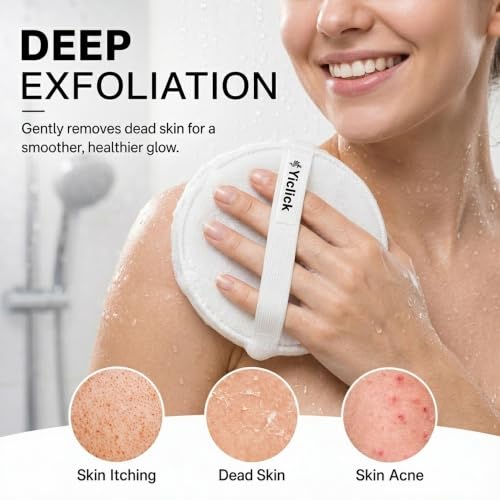 Green Yiclick 2-Pack Exfoliating Body Scrubber with Handle – Dual-Sided Bath Loofah for Men & Women