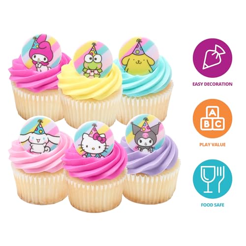 Hello Kitty Cupcake Rings - 24 Pack of Colorful Toppers
