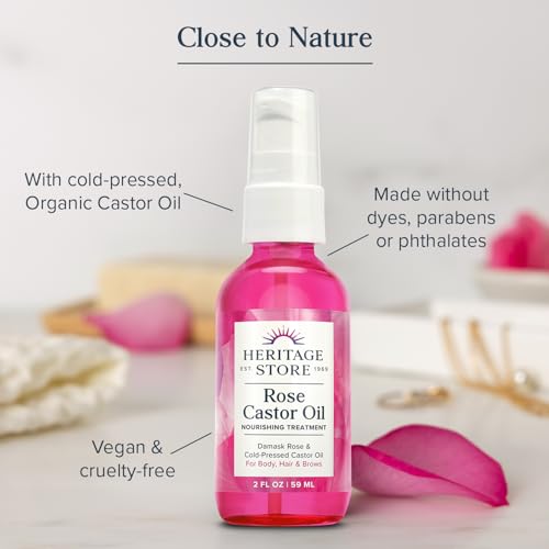 HERITAGE STORE Rose Castor Oil Serum - Nourishing Hair & Skin Oil, 2oz