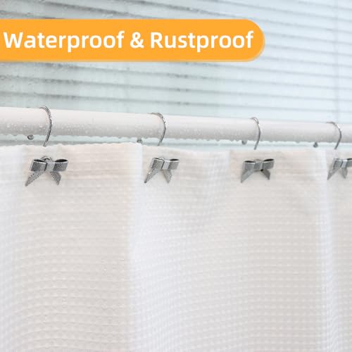 Luxury Bowknot Shower Curtain Hooks - 12PCS Silvery Metal Rings