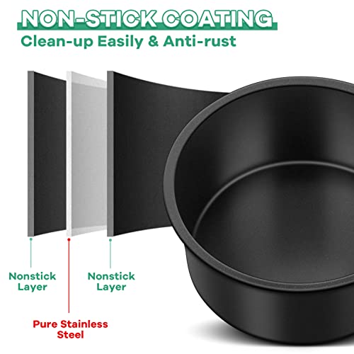 TeamFar 4-Inch Non-Stick Round Cake Pan Set of 3 - Healthy Stainless Steel