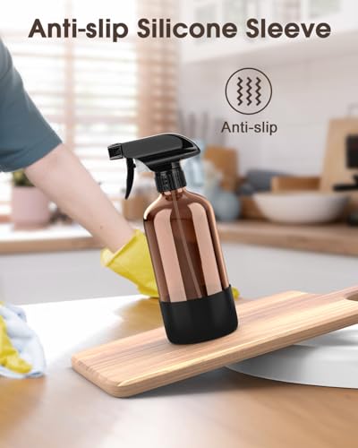 Bontip Amber Glass Spray Bottle Set 16 oz with Silicone Sleeve, Black & Brown
