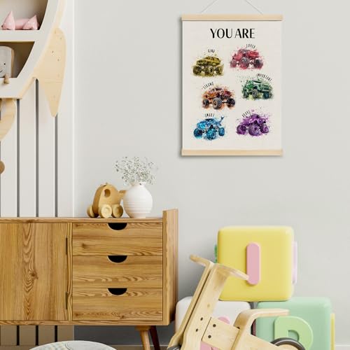 MOTERMATE Watercolor Monster Trucks Wall Art Poster - 12x16 Inch Frame