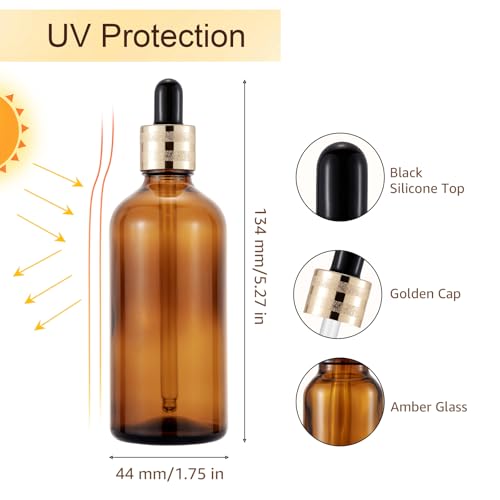 10-Pack 100ml Amber Glass Dropper Bottles with Golden Caps and Accessories