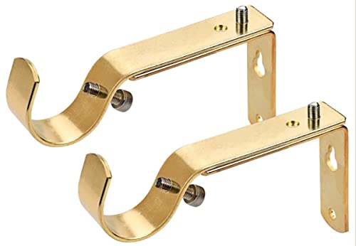 Gold Metal Adjustable Curtain Rod Bracket for 1 & 1 1/8 Inch Rods - 2 Set