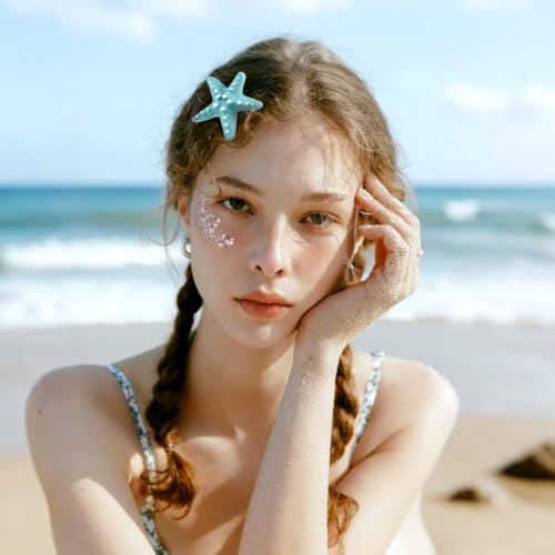 Sightor Green Mermaid Starfish Hair Clips & Glitter Gel Set - 4pcs