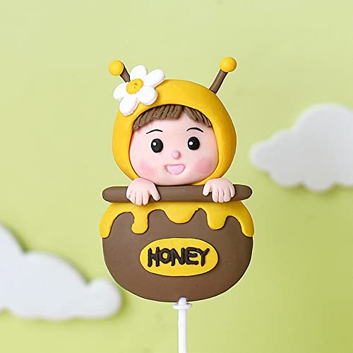 Bumble Bee Cake Toppers - 11Pcs Honeycomb Flower Picks for Baby Shower & Birthday Parties