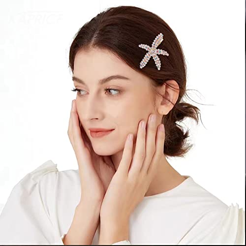 8Pcs Starfish Seashell Hair Clips with Pearls & Rhinestones - Bridal Wedding Hair Accessories