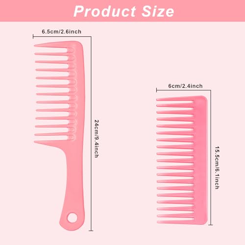 Pink Wide Tooth Comb for Curly Hair - Detangling Styling Comb for Wet & Dry Hair - 2 Pack