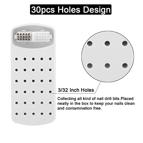 30-Hole Nail Drill Bit Holder & Cleaner Case - White Dustproof Organizer