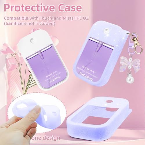 Touchland Hand Sanitizer Silicone Case with Bow Keychain - Pink/Purple/White