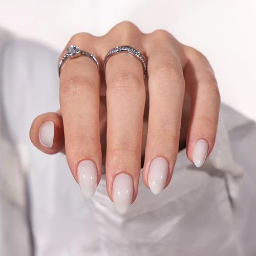 BTArtbox Press On Nails - Cream Puff, Short Almond, Ombre Off White - 32ct Complete Kit