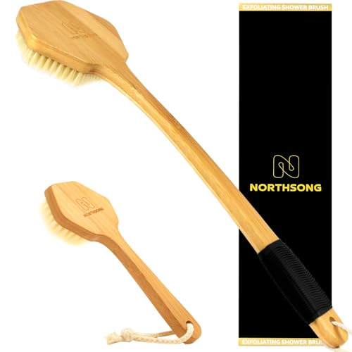 17.72 Inch Back & Face Body Brush Set with Natural Wild Boar & Synthetic Bristles – Dual Deep-Cleaning Exfoliating Set with Gift Box