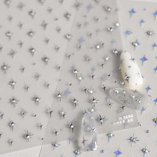Self-Adhesive Silver Star Nail Decals - 5D Rhinestone Stickers