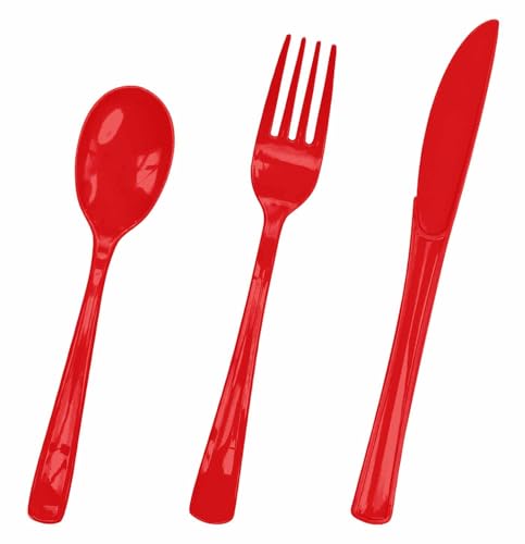 HEIPINIUYE Red Plastic Cutlery Set - 75 Pack for 25 Guests