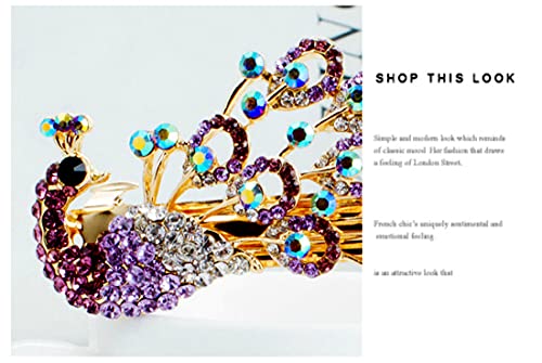 Yusier Purple Peacock Rhinestone Hair Clip Elegant Side Hair Accessory for Women