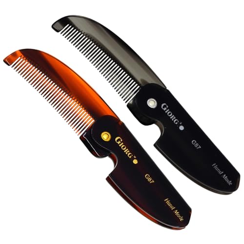 Giorgio G87 Folding Mustache & Beard Comb 2 Pack - Handmade Pocket Combs for Men