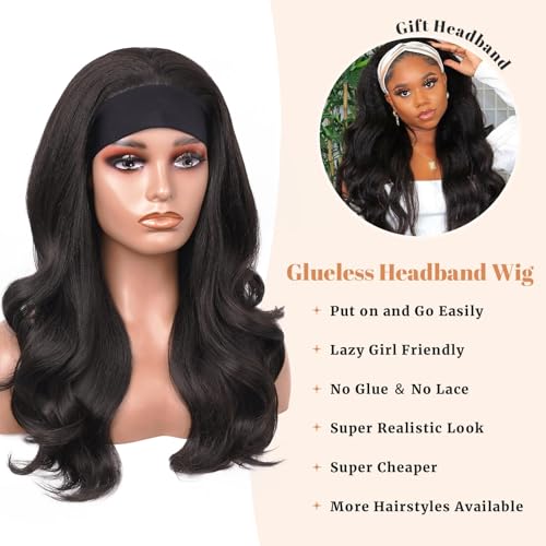 Wavy Headband Wig for Black Women, 22 Inch Synthetic Half Wig, Glueless & Natural-Looking