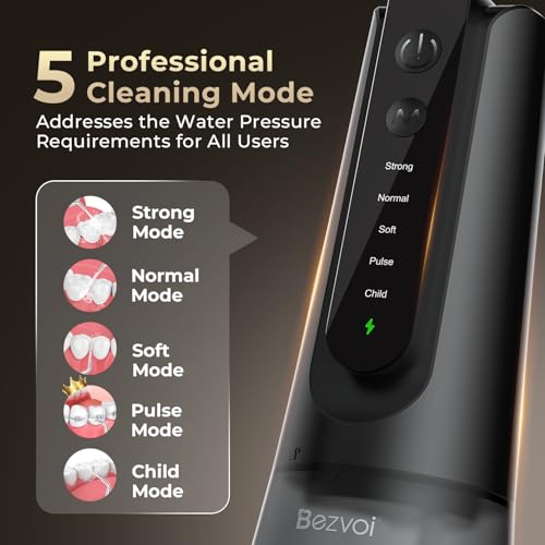 Bezvoi Cordless Water Flosser, 5 Modes Portable Dental Irrigator for Braces