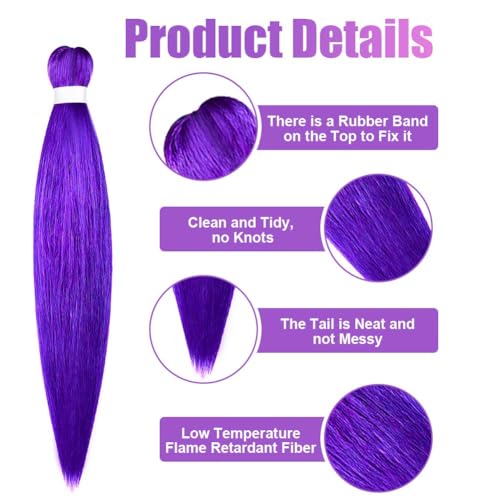 AOMIG Purple Braiding Hair 27 Inch 4PCS - Pre Stretched Crochet Extensions