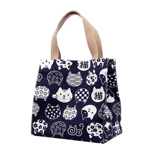 Chic Thermal Insulated Cat Lunch Bag - Canvas with PVC Lining