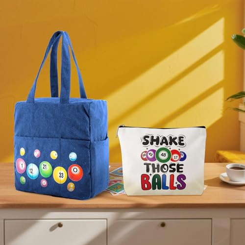 Bingo Bag with Pockets and Zipper - Blue Polyester Tote for Daubers & Accessories