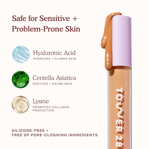 Tower 28 Swipe Serum Concealer - Hydrating Medium-Full Coverage Concealer + Under Eye Brightener - Skin Care Infused Makeup with Hyaluronic Acid + Soothing Centella - 4.0 Light/Medium Cool (0.22 oz)