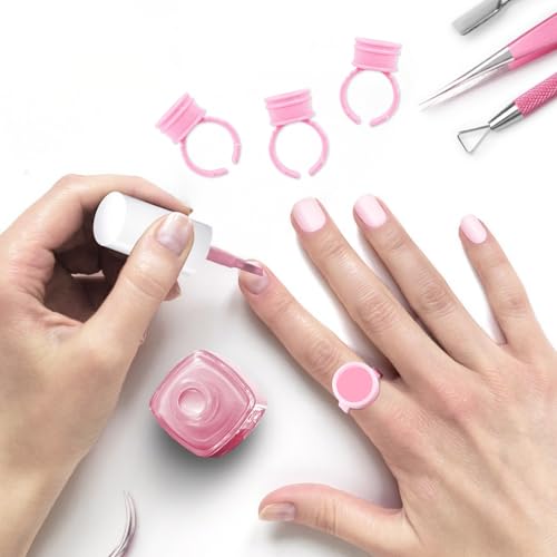 G2PLUS Disposable Glue Rings for Eyelash Extensions - 100pcs Baby Pink