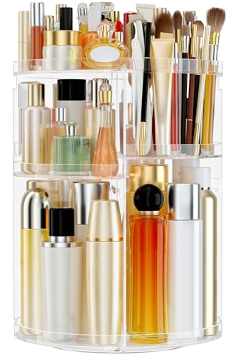 Hemtroy 360 Rotating Makeup Organizer with Brush Holder, Adjustable Acrylic