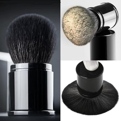 Retractable Kabuki Makeup Brush with Soft Goat Hair for Powder and Blush
