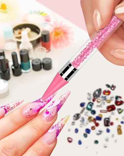 Pink Rhinestone Picker Tool Set with Extra Wax Tips & Tweezers - Difenni
