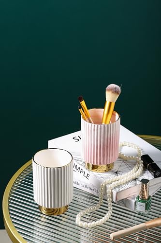 Pink and Gold Ceramic Makeup Brush Holder Organizer