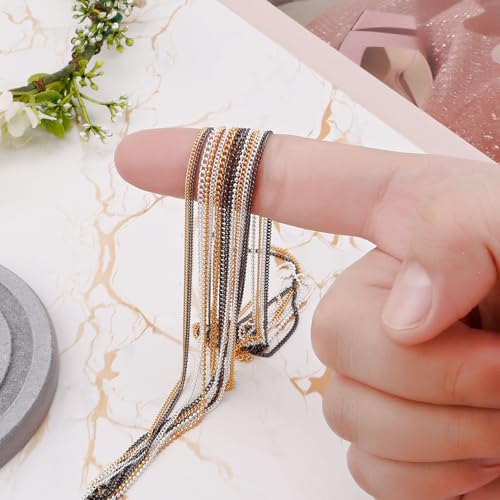 Gosknor 12-Piece Metal Nail Chain Strips – Gold, Silver & Black Nail Art Chains with Box