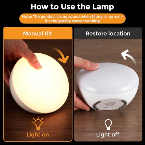 Cordless Bedside Table Lamp with Gravity Sensor - Portable & Rechargeable