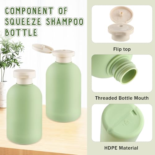 Green Refillable Travel Shampoo Bottles - 6 Pack 6.7 oz with Flip Caps