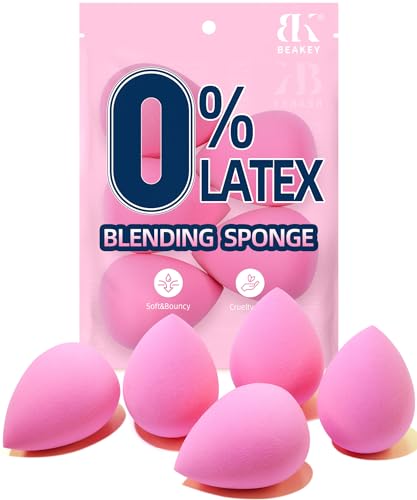 BEAKEY Makeup Sponge Set - 5 Pink Beauty Sponges for Flawless Application