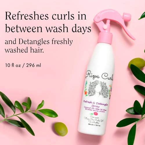 Rizos Curls Travel Refresh & Detangle Spray - Moisturizing Leave-In with Coconut Oil, Aloe Vera & Shea Butter, 2.5 oz